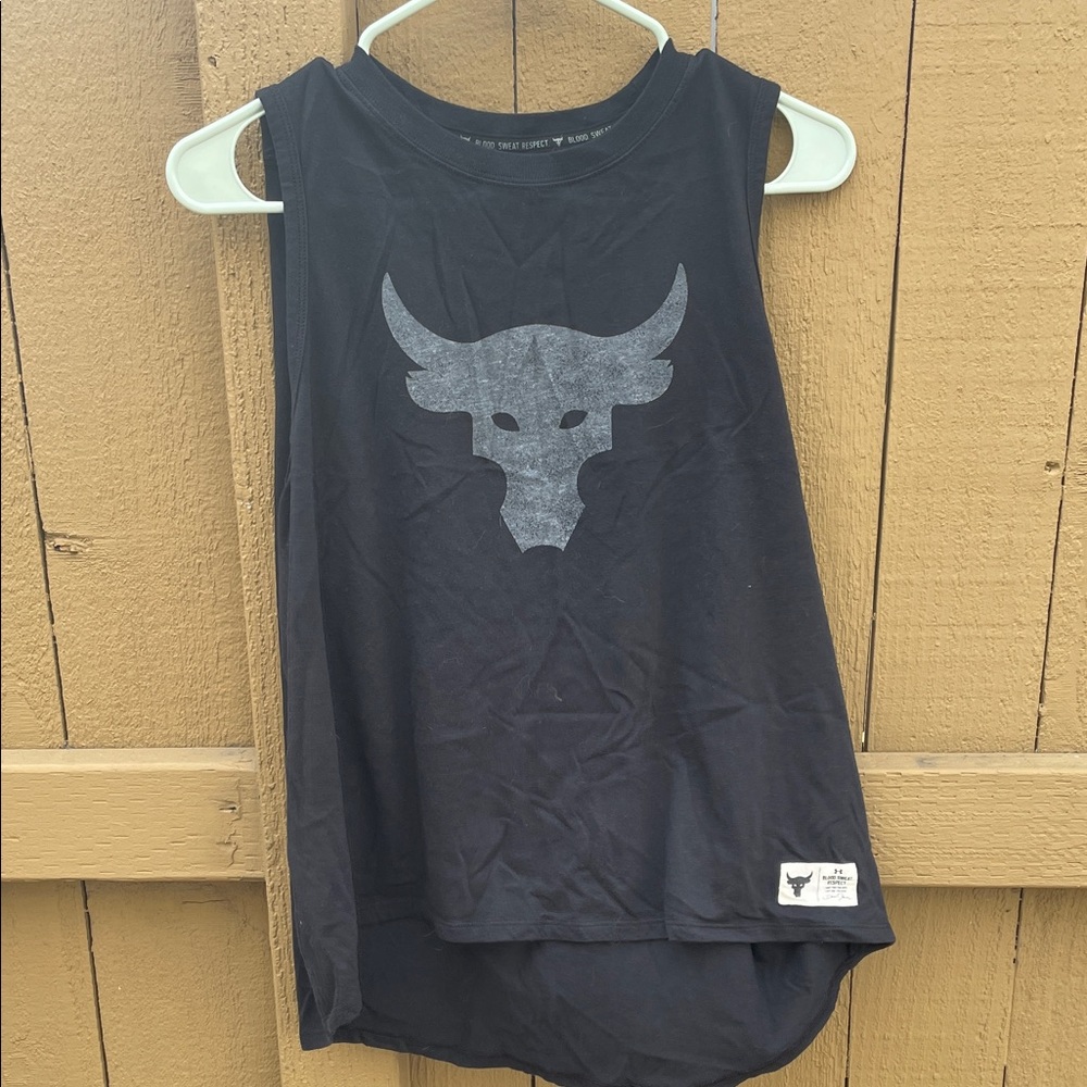 Under Armour Project Rock Black Tank Top with Gray Bull Logo